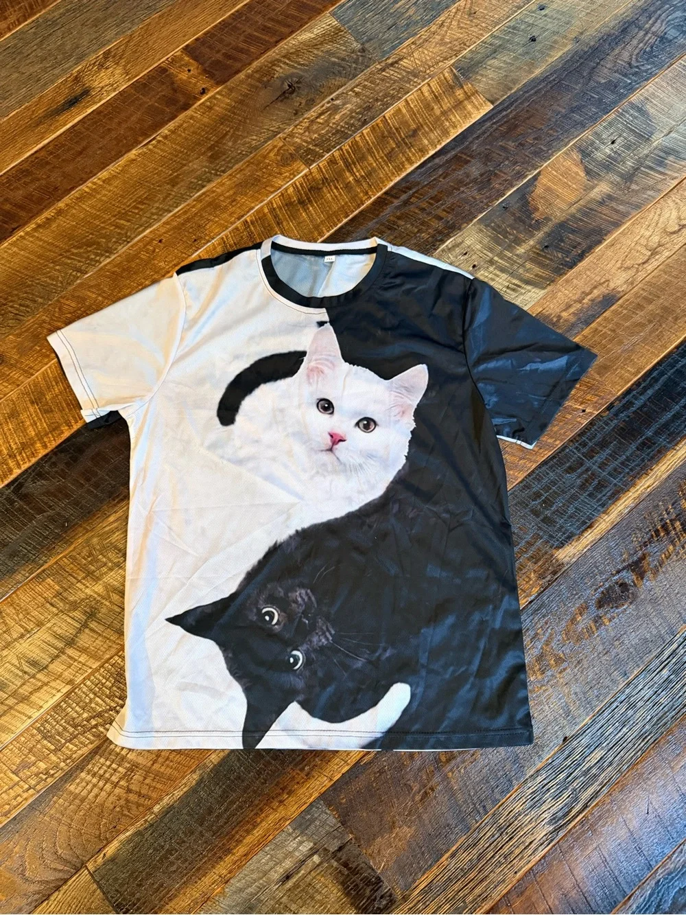 Cat Yin Yang Graphic Tee - White & Black
